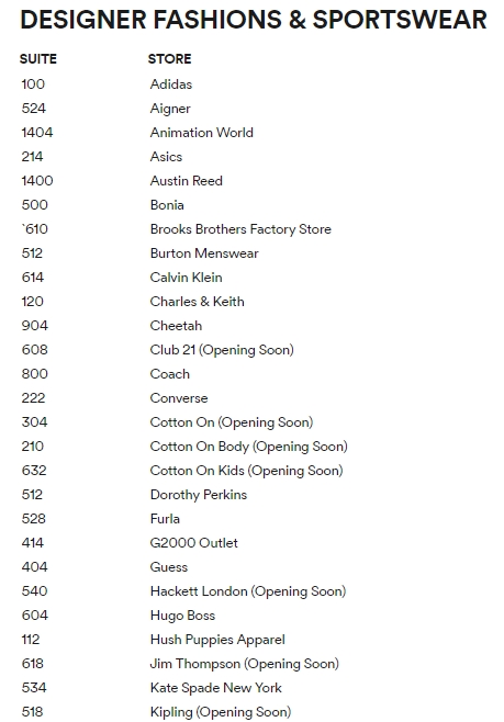 Genting premium outlet shop list